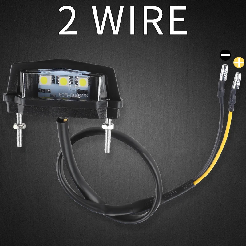 12V Motorcycle LED License Plate Light White Lamp Waterproof 2 Wires Black Shell