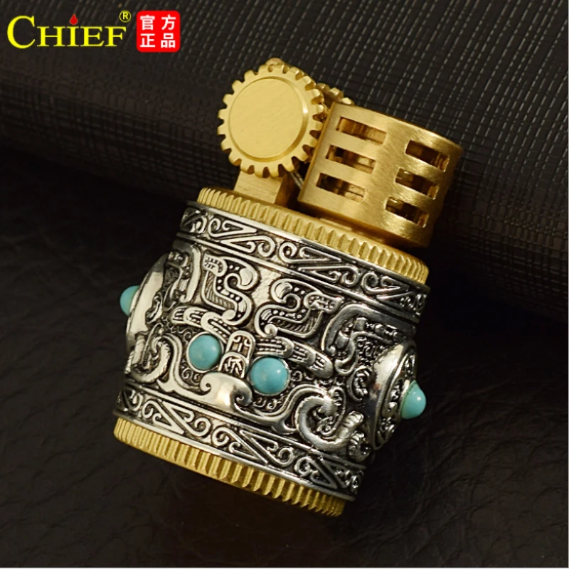 New Kerosene Lighter Collectible Silver Armor Chubby Portable Retro Creative Windproof Cigar Cigarette Accessories Men's Gift