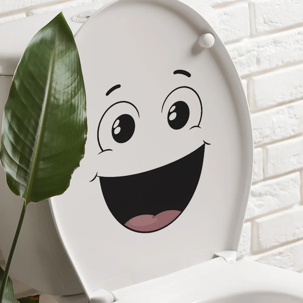 Cartoon Funny Smiling Face Wall Sticker For Bathroom Toilet Decoration Mural Living Room Cabinet Home Decor Self-adhesive Decals