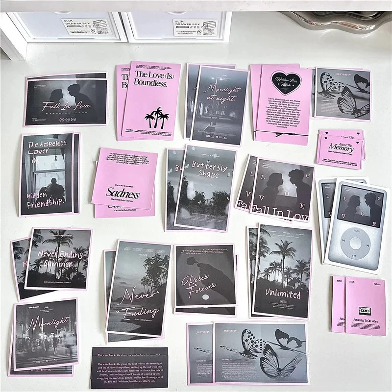 38Pcs Korean INS Pink Black Ballet Style Stickers Aesthetic Girls Scrapbook Journal DIY Kpop Photo Card Decoration Packing Decal