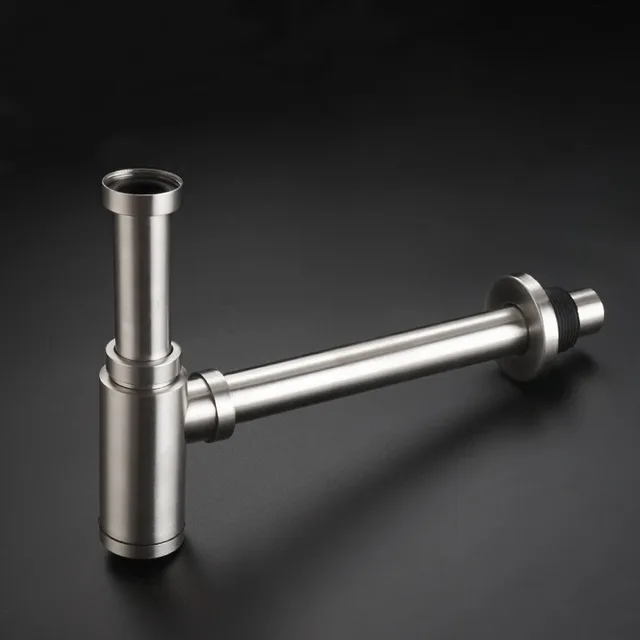 Sifone Lavandino Bagno Rotondo In Acciaio Inox - Design Antiodore Con Scarico A Parete (Oro Spazzolato) - Foto 11