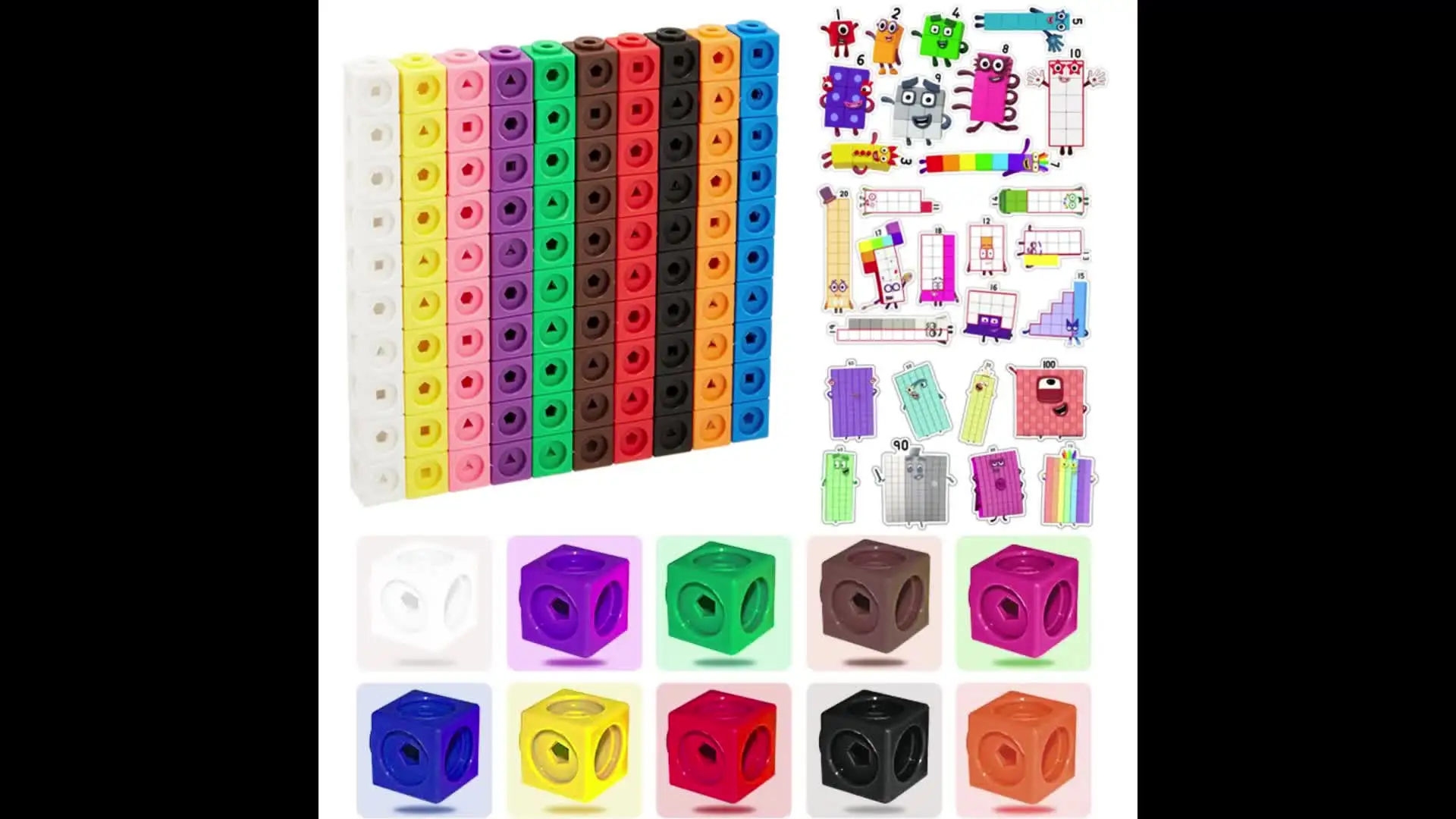 100pcs Mathematics Linking Cubes Blocks Kids Educational Numbers