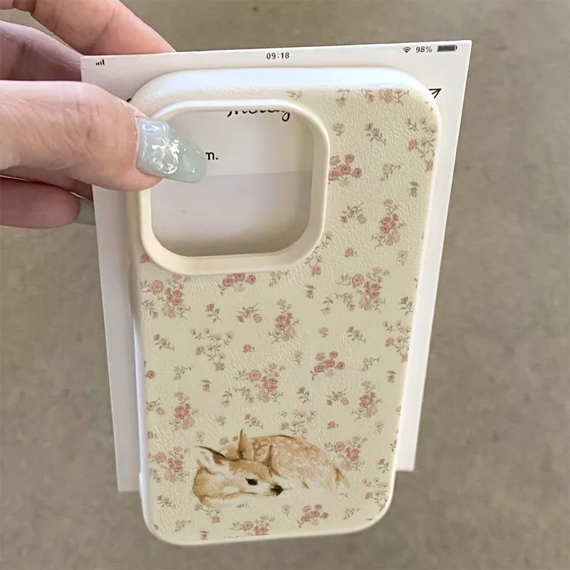 Shockproof Phone Case with Cute Deer and Floral Pattern Design