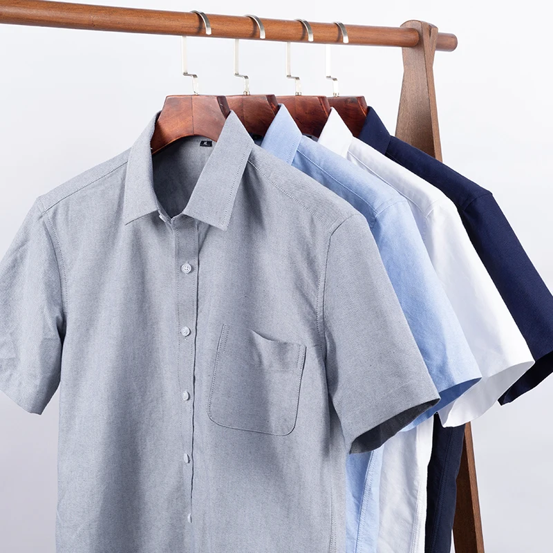 Plus Size 5XL-M Men's Short Sleeve Shirt Summer Cotton Business Lapel Shirt Casual Non Ironing Slim Solid Color cotton shirt business shirt men short sleeve shirts
