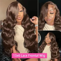 36 pouces chocolat brun vague de corps HD dentelle avant perruque de cheveux humains brésilien 13x6 dentelle frontale perruques pré-plumées pour les femmes 200 densité 3