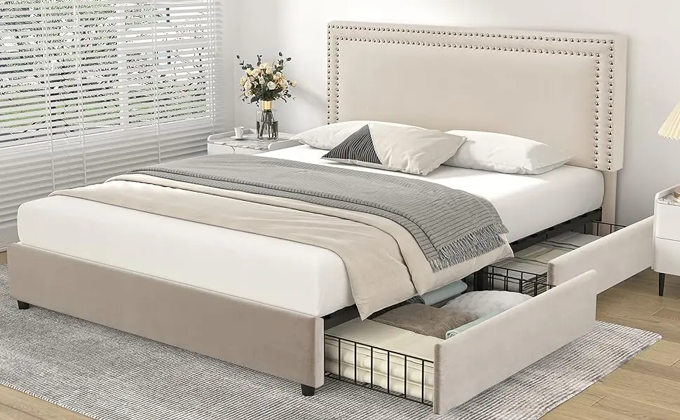  Full Size Upholstered Platform Bed Frame 