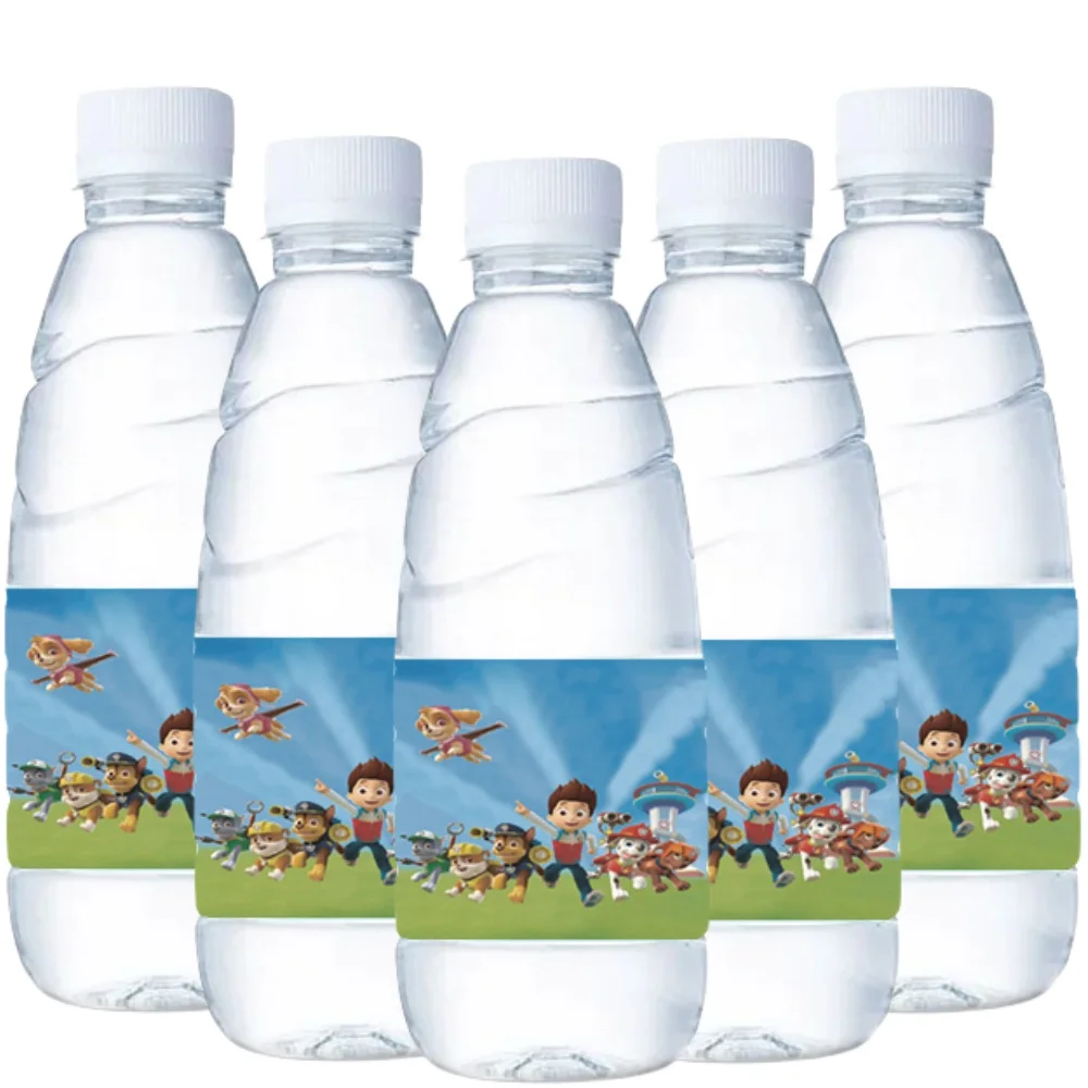 Paw Patrol Water Bottle Labels Stickers Dogs Wine Champagne Candy Wrap Kids Boys Birthday Party Decorations Supplies Gifts Toys