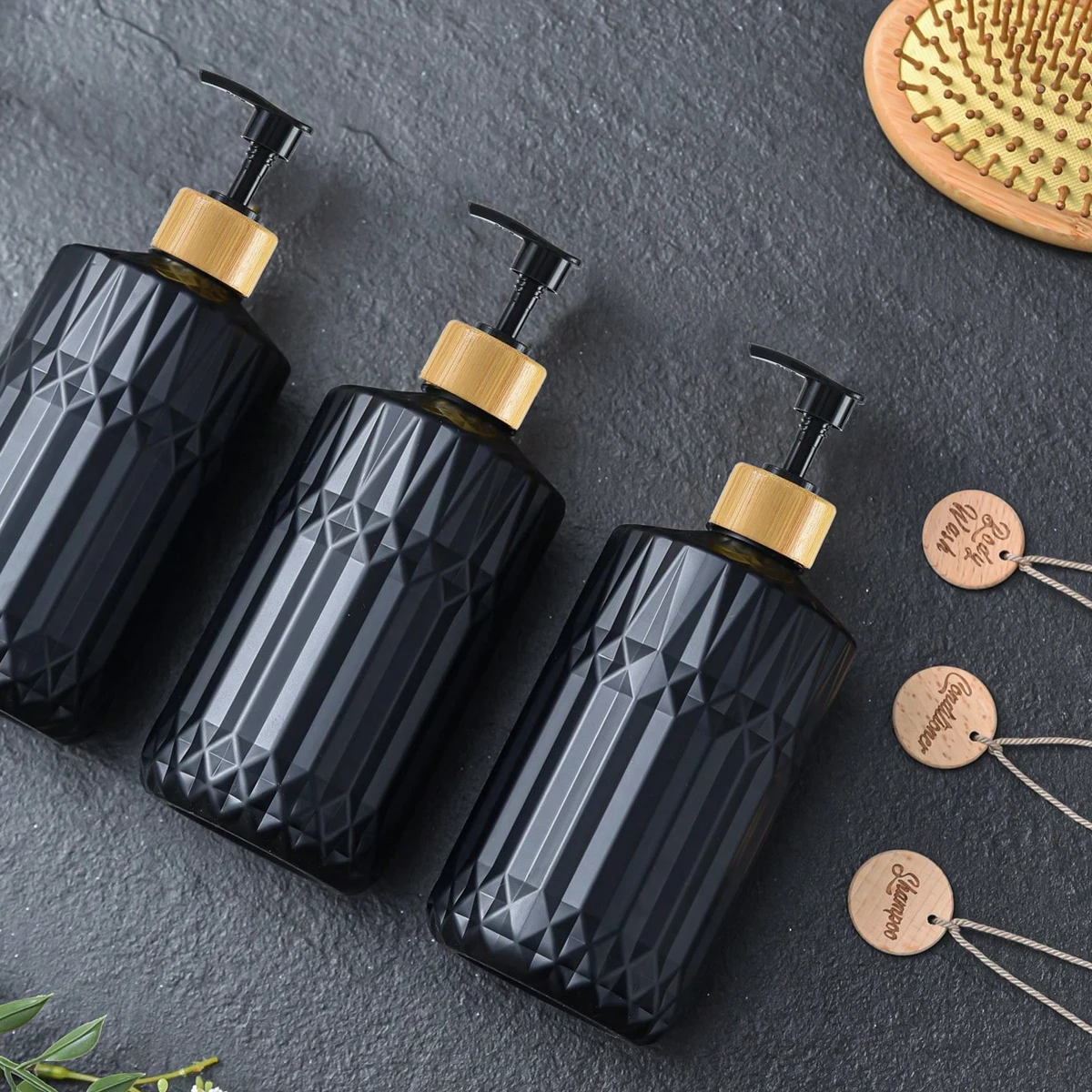 Soap Dispenser Bottle Bathroom Soap Dispenser Bottle Shampoo Conditioner Bamboo Pump Refillable Lotion Shower Container
