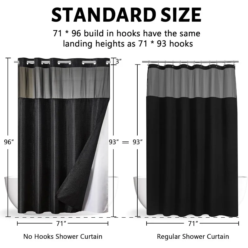 Extra Long Waffle Weave No Hook Shower Curtain 96 Inch Length with Snap in Fabric Liner Set,Heavy Duty Bathroom Curtains 6