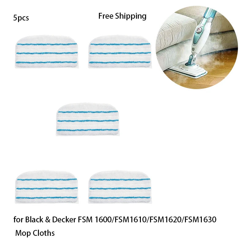 Black & Decker Steam Mop Cloths 5PCS for FSM 1600 1610 1620 1630 series Replacement Mop Pads