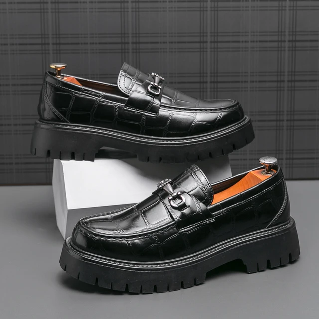 Mens Loafers Shoes Casual Chunky Oxfords Men Platform Leather