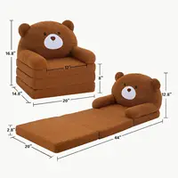 Kids Couch Fold Out to Lounger, Foldable Baby Sofa Plush for Girl and Boy Age 18 Months and Up （ Brown Bear） 1