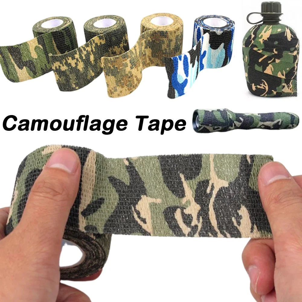 Tactical Camouflage Tape Hunting Self Adhesive Bandage Outdoor Riding Stretchable Camo Tape Wrap Cylinder Object