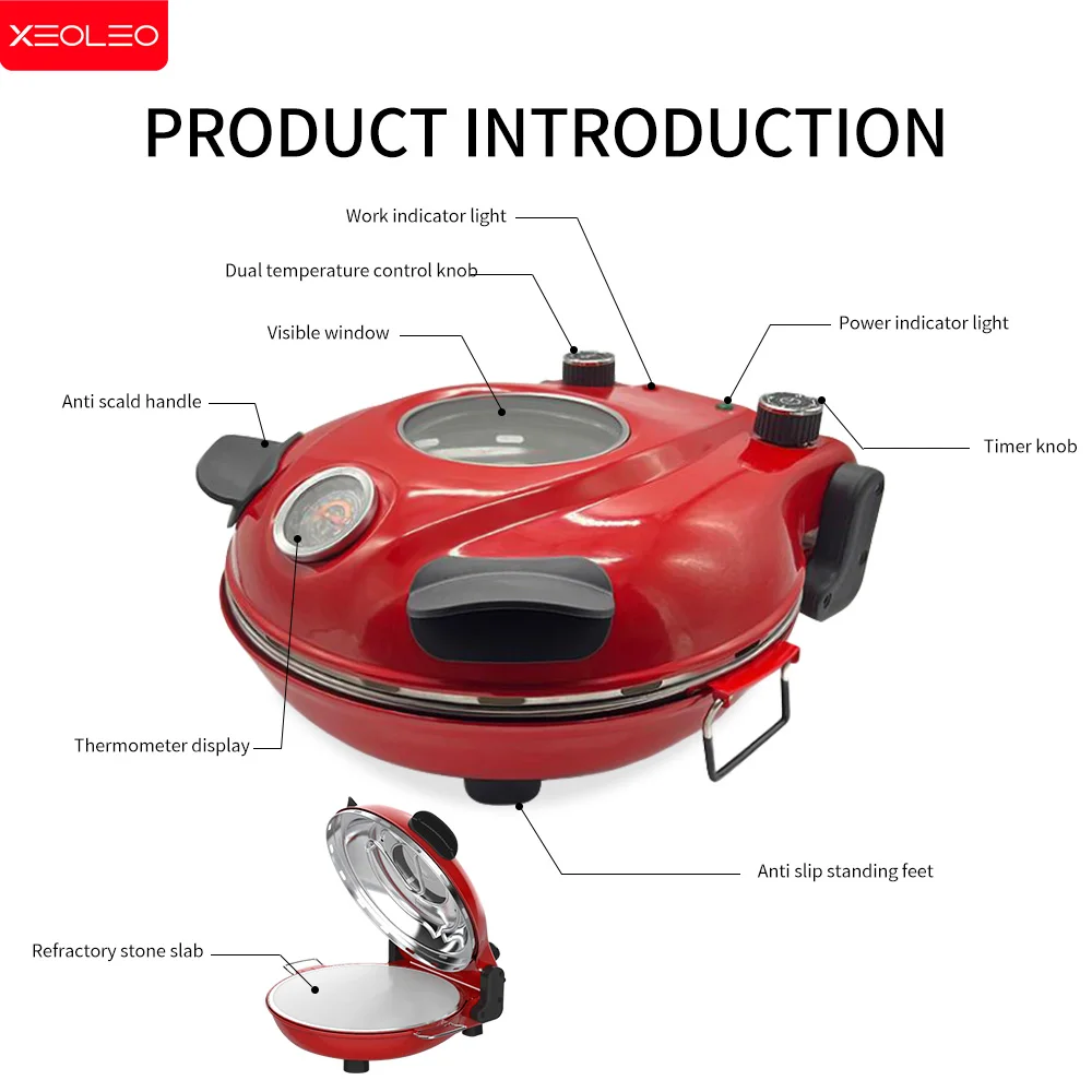 XEOLEO Electric Pizza Oven 1200W Ceramic Stone Plate Baking Pan Pizza Machine 30cm Diameter Frozen Bread Grill