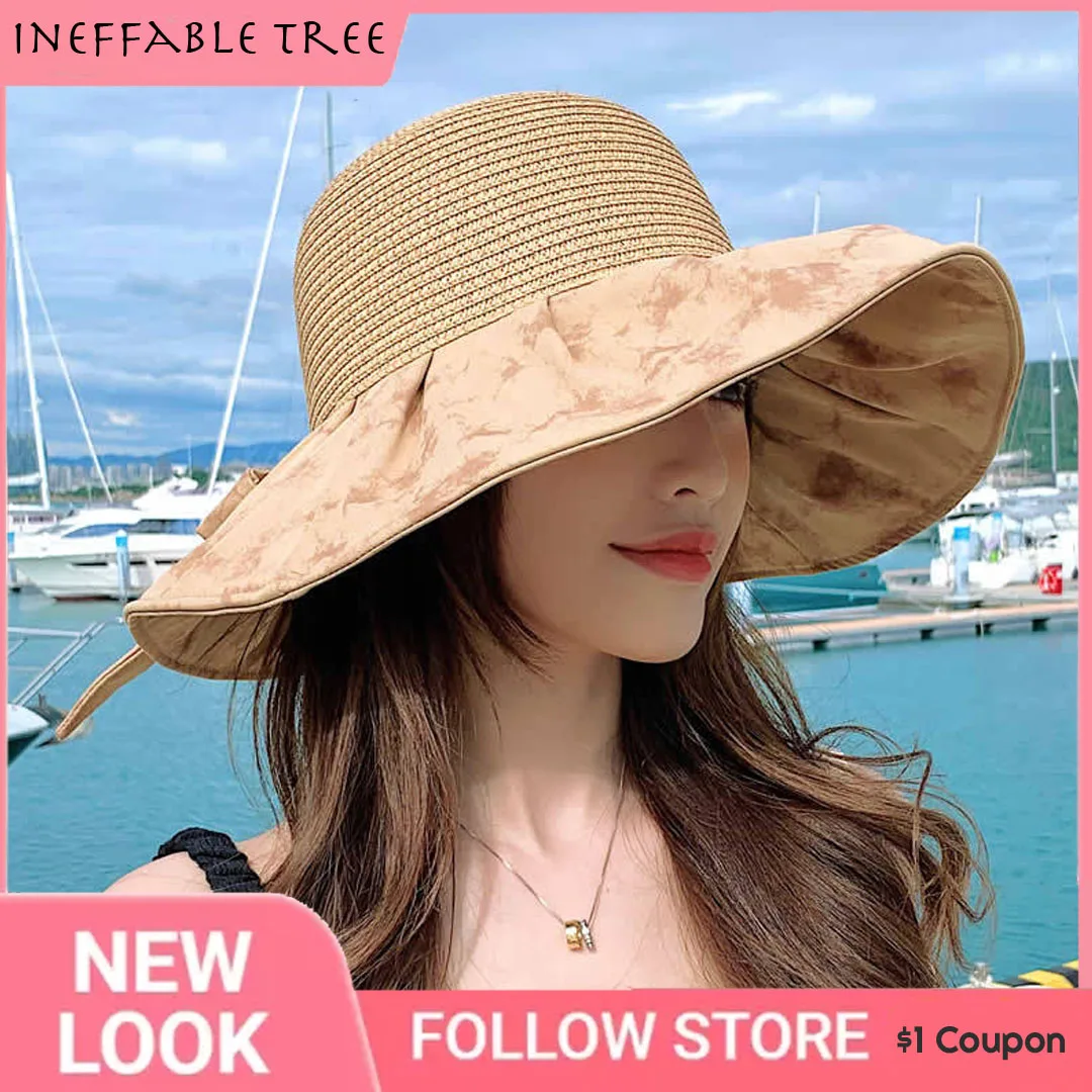 

INS Sun Hat Large Wide Brim Summer Hats For Women Anti-UV Foldable Bowknot Straw Hat Panama Women's Gorros Floppy Hat Bonnet