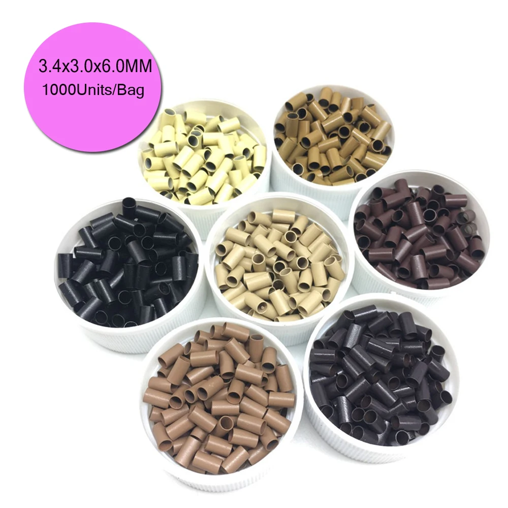 3.4mm 구리 마이크로 비즈 링 1000개 구리 튜브 비즈 마이크로 링크 링 헤어 익스텐션용 구리 마이크로 비즈