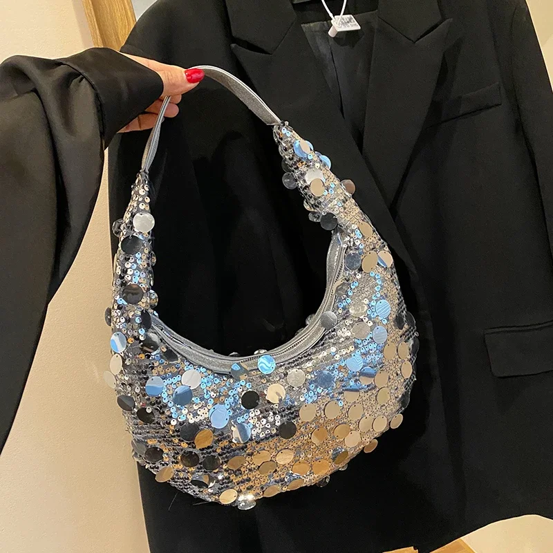 

New Fashion Luxury Designer Fashion Sequined Women Female Handbag Totes Armpit Shoulder Underarm Clutch Hobo Dinner Bag Satchel