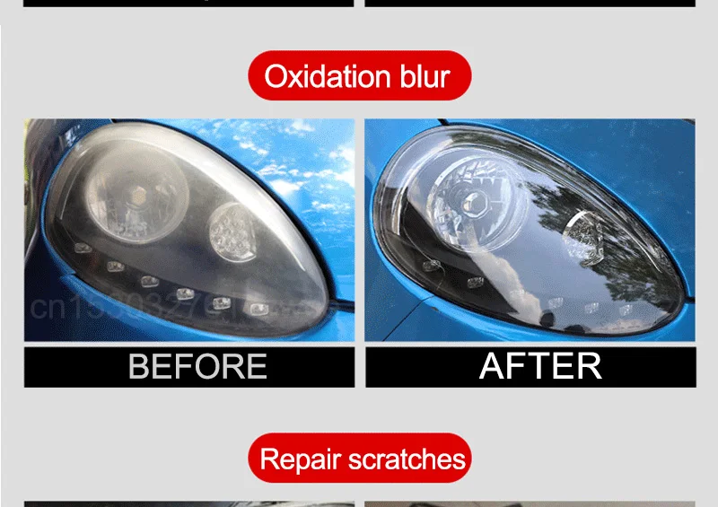 Car headlight restoration polishing kit with cleaning paste for clear, bright, and refurbished headlights. oxidation