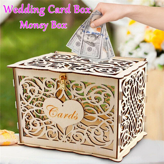 Wood Wedding Card Box With Lock And Cards Sign Rustic Large Hollow Wedding  Envelope Box Money Box Gift Card Box -z