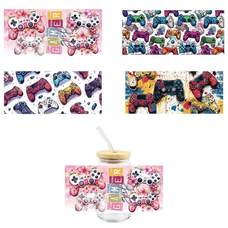 Game Handle UV DTF Wrap Transfer Stickers Fashion Cartoon Design Waterproof Wrap For Glasses Cups Bottles DIY Colorful Decal