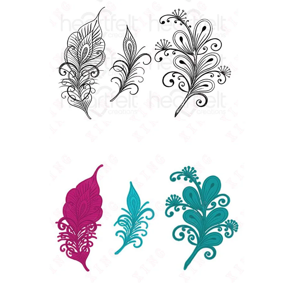 

Diy Decoration Craft Embossing Album Card Floral Feathers New Metal Cutting Dies Clear Silicone Stamps Set Scrapbook Diary Dies