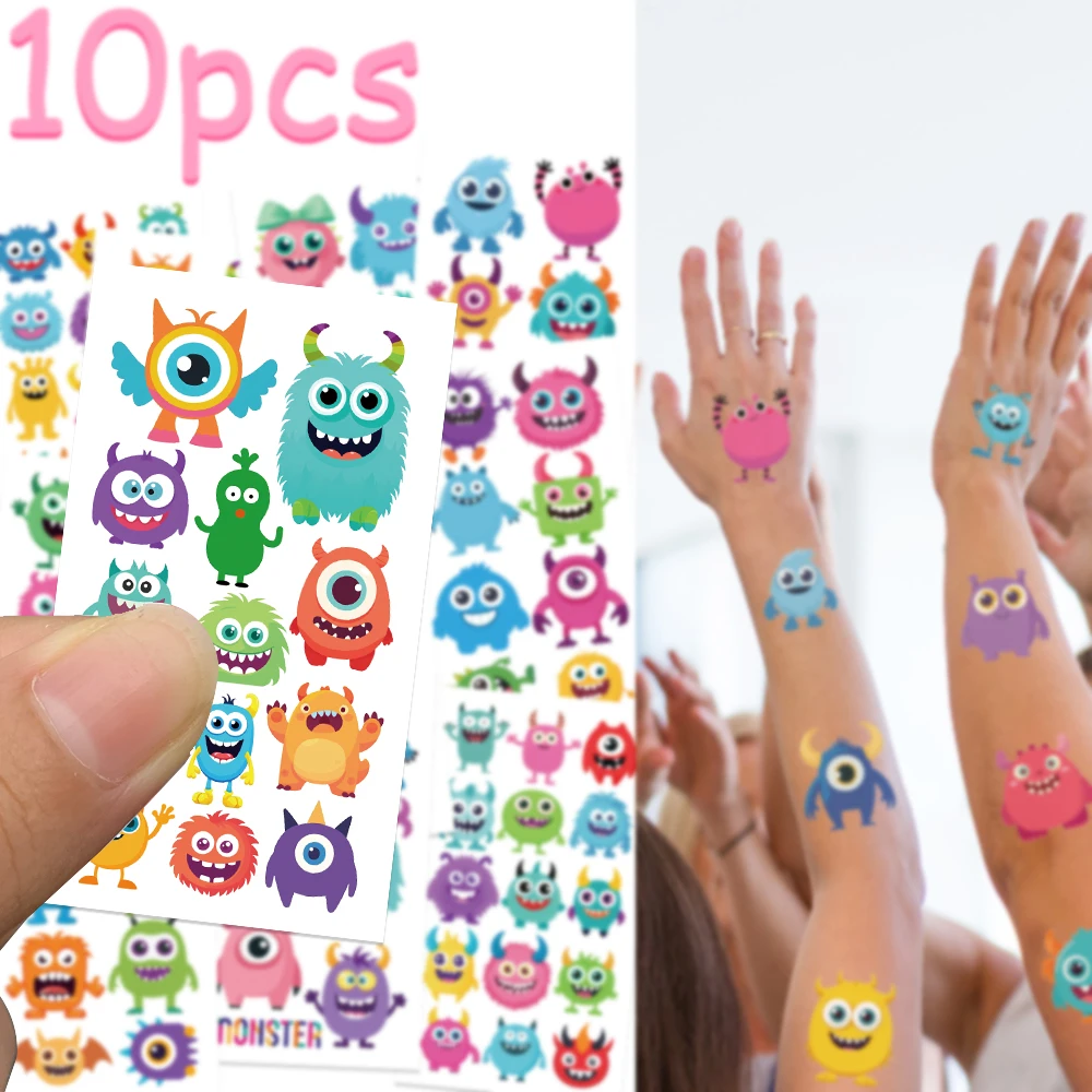 10sheets Cartoon Little Monster Tattoo Stickers For Hand Face Body Temporary Waterproof Tattoo Stickers Kids Creative Gifts tattoo sticker temporary tattoos
