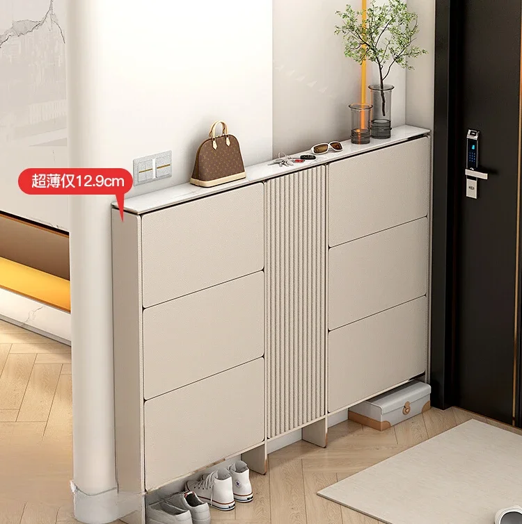 

Light luxury rock board entry ultra-thin shoe cabinet 12cm flip bucket small household entrance wall porch