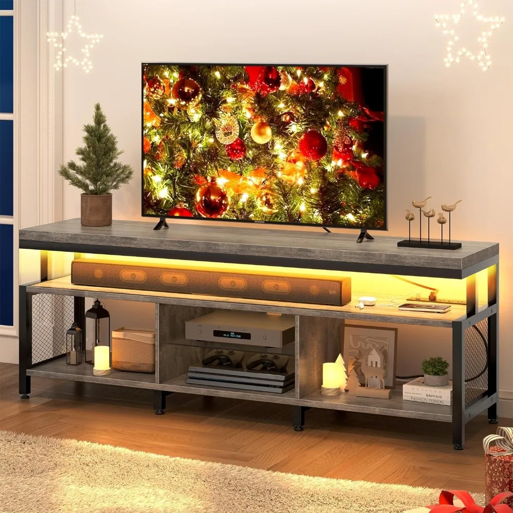 

YITAHOME LED Television Stands W/Power Outlets for 70/65 Inch, Modern Industrial TV Stand, Entertainment Center W/Open Storage