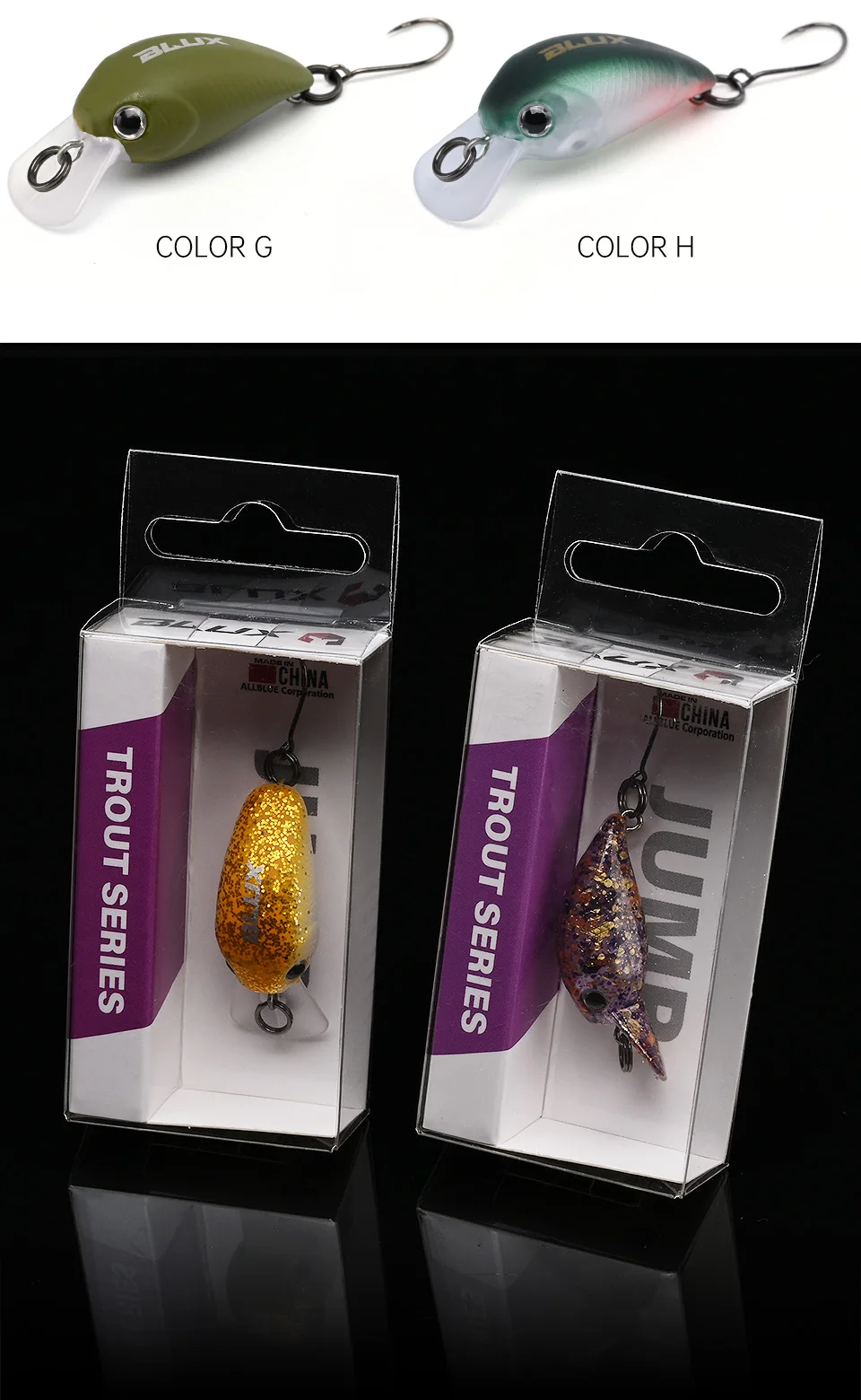 BLUX JUMP 1,9g 25mm Mini Crankbait Wobbler Forelle Angeln Locken Süßwasser Minnow Kurbel Künstliche Harten Köder Angelgerät – Detail 9