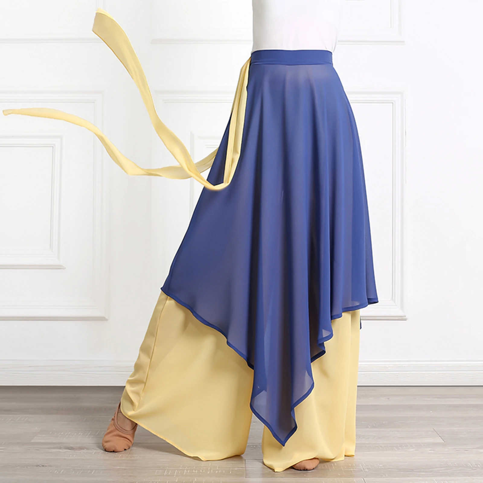 

Womens Chiffon Culottes Wide-Leg Irregular Skirted Pants Classical Dance Practice Training Performance Pantskirt