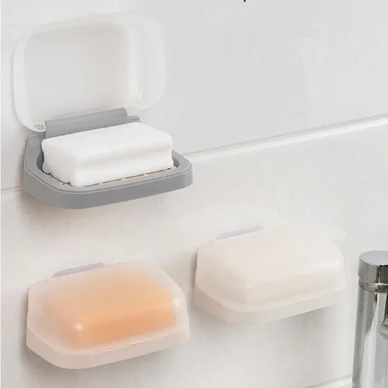 

Waterproof Wall-mounted Soap Dish with Lid Home Shower Soap Holder Draining Rack Storage Tray Container Bathroom Accessories