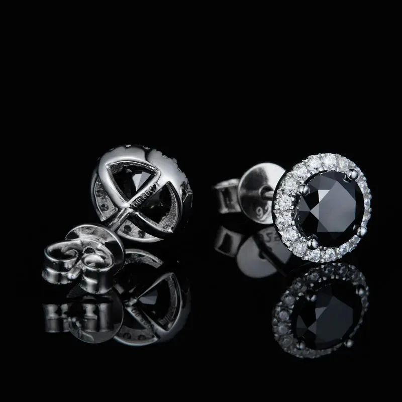 1.6ct Black Moissanite Diamond Stud Earrings For Women 6mm Brilliant Round Halo Solid 925 Sterling Silver Fine Jewelry
