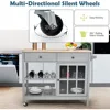 42" Kitchen Island Cart on Wheels, Rolling Storage Cabinet Station with Solid Wood Top, 2 Drawers, Towel Rack, Open Display Shel 3