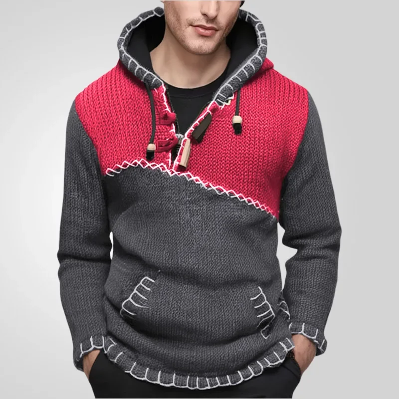 American Men's Fashion Long-sleeved Color-blocked Knitted Sweater. Casual Hand-crocheted Hooded Pullover Sweater. M-XXXL 4