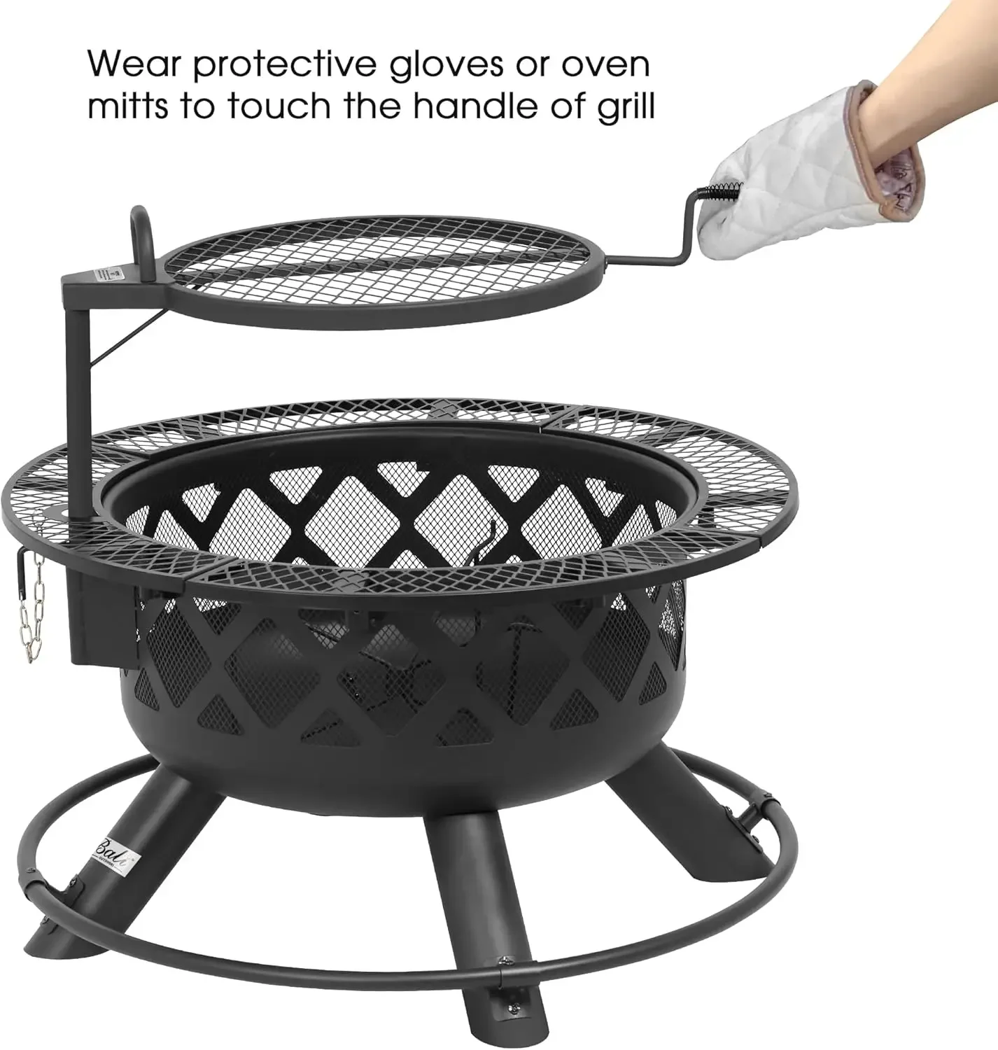 Wood Burning Fire Pit with Quick Removable Cooking Grill, Black, 32in, portable fire pit