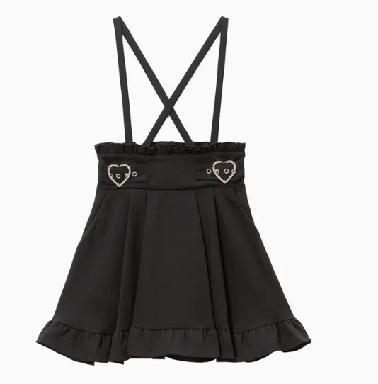 ★ riiiku★suspender lace skirt Black Japanese Style Jirai Kei Suspender Skirt Students 2024