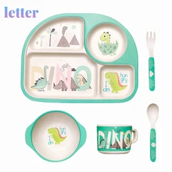 5 pçs/set bebê utensílios de mesa de fibra de bambu crianças placa jantar + tigela colher garfo bonito dos desenhos animados utensílios alimentação