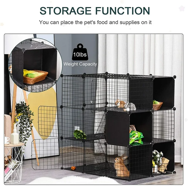 DIY Pet Playpen Wire Rabbit Cage for Kitten, Crate Cave Multi-functional Sleeping Playing Kennel, Chinchillas, & Small Animals 2