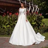 A-Line Elegant Wedding Dresses 2025 Satin Bridal Gowns Lace Appliques Boat Neck Robes Floor Length  Vestidos De Novia Customized 1