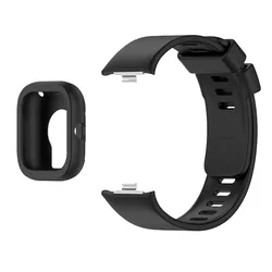 Silicone Sports Band with Soft Case Protector - Replacement Watchband Accessories for Redmi Watch 4 (Black Case and Band)
