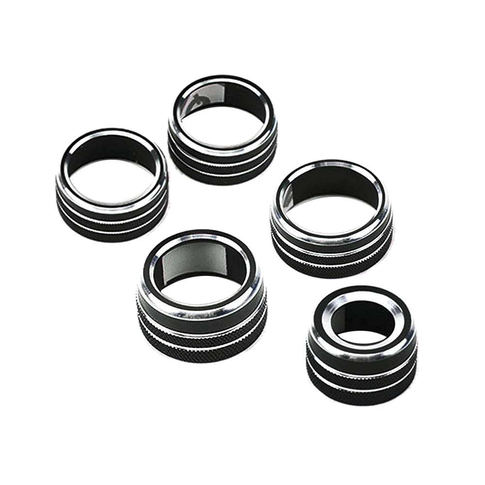 

5PCS Aluminum Car Center Console Knobs Decoration AC Air Conditioning+Audio+Function+Rear Mirror Knob Switch Covers Trim for