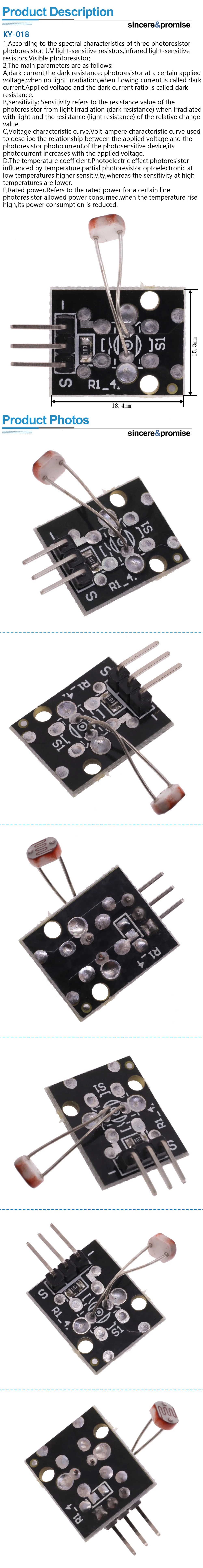 KY-018 3-poliges optisches empfindliches Widerstandslichterkennungs-Lichtempfindliches Sensormodul für Arduino DIY Kit KY018 – Detail 2