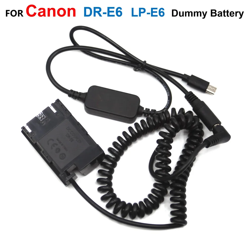 

DR-E6 Dummy Battery LP-E6 Spring DC Coupler+USB C PD Power Bank Cable For Canon EOS 5DIII 5DS 60Da 6D 60D 7D R5 R6 R5C Cameras