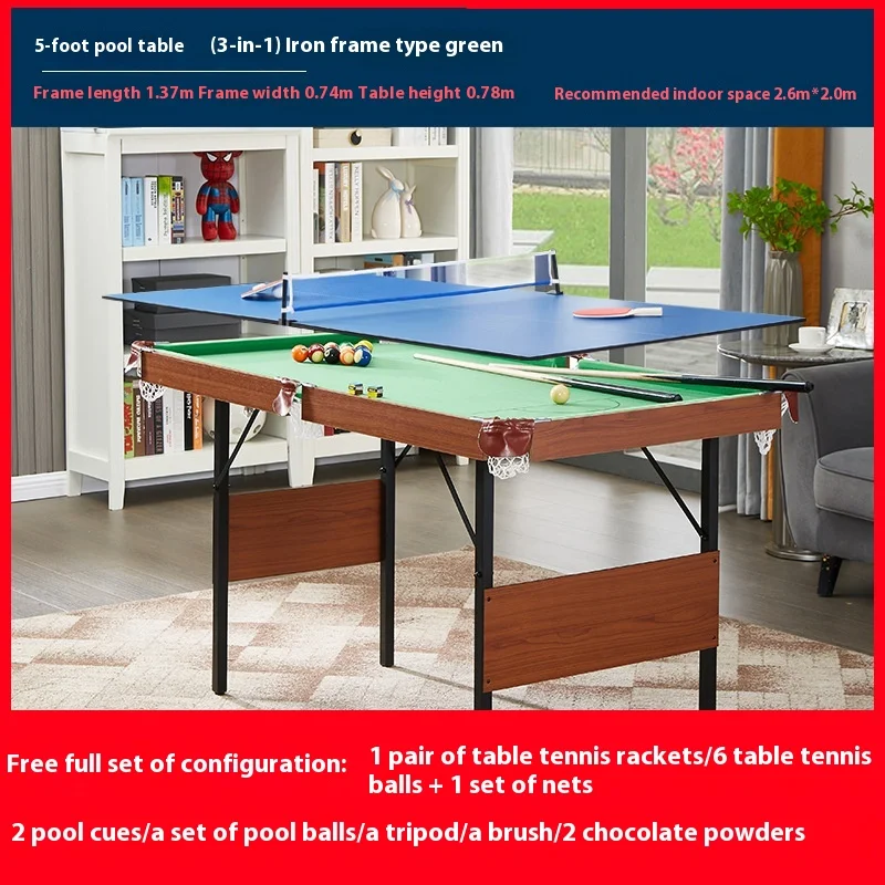 1.6Mi Children's Pool Table for Home Practice and Entertainment Foldable Multi-Functional 3-in-1 Small Mini Pool Table
