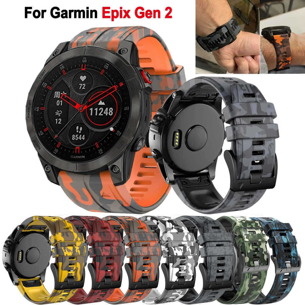 Replacement 22 26mm Quickfit Camouflage Silicone Watchband For Garmin Epix Gen 2 Fenix 7X 7 6X 6