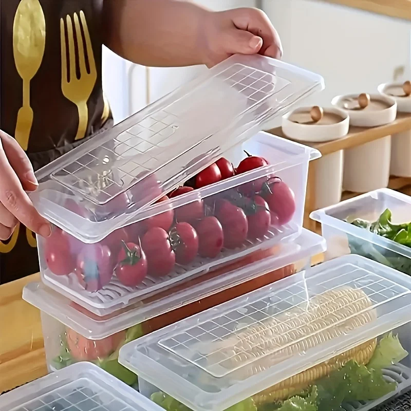 2pcs Airtight Stackable Food Storage Containers Set with Lids & Detachable Drain Tray - Reusable Refrigerator Organizer Boxes 3