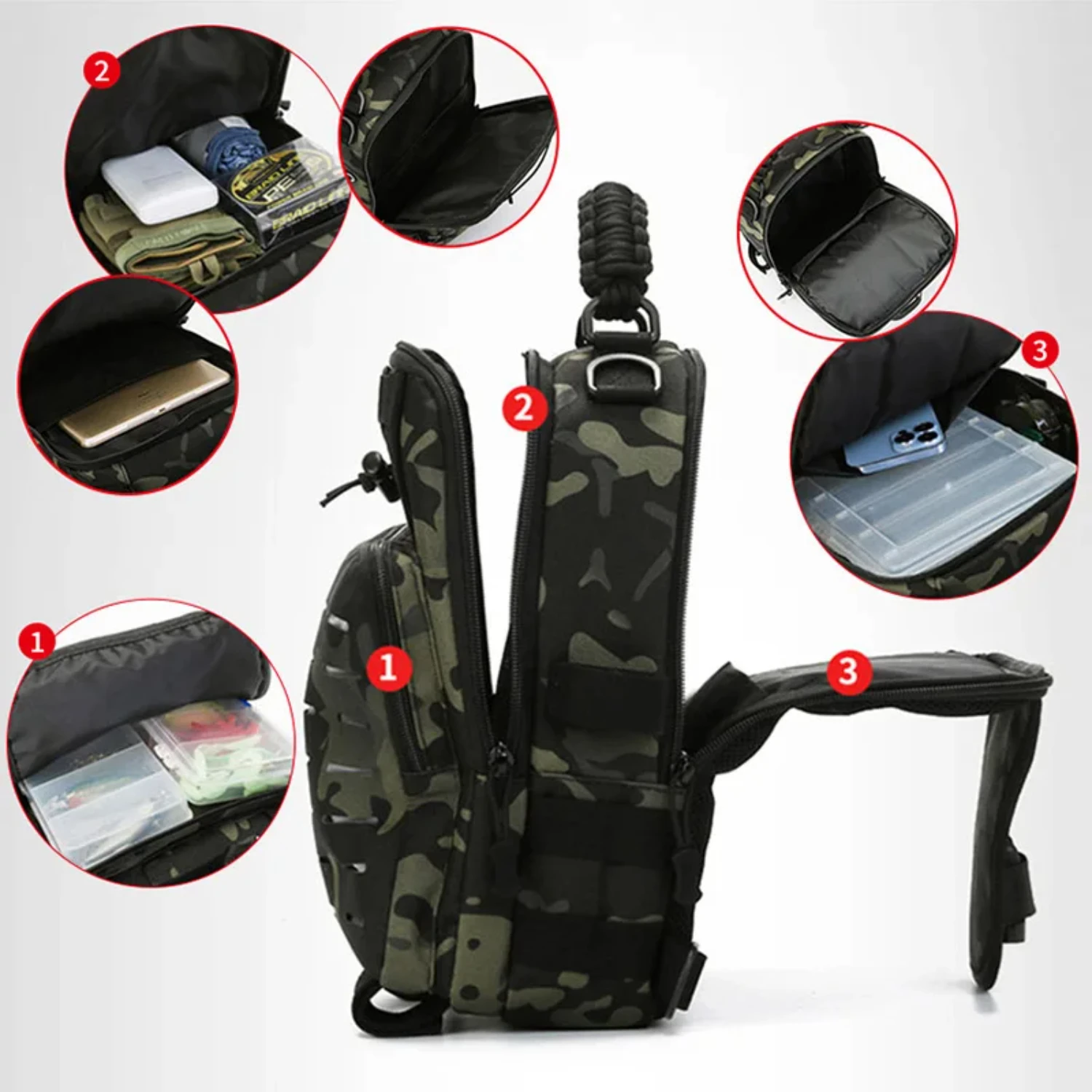 Fishing Rod Fishing Lure Box Lure Backpack Military Tactical Laser Molle Outdoor Fish Camping Hiking Hunting Bags Men X1G
