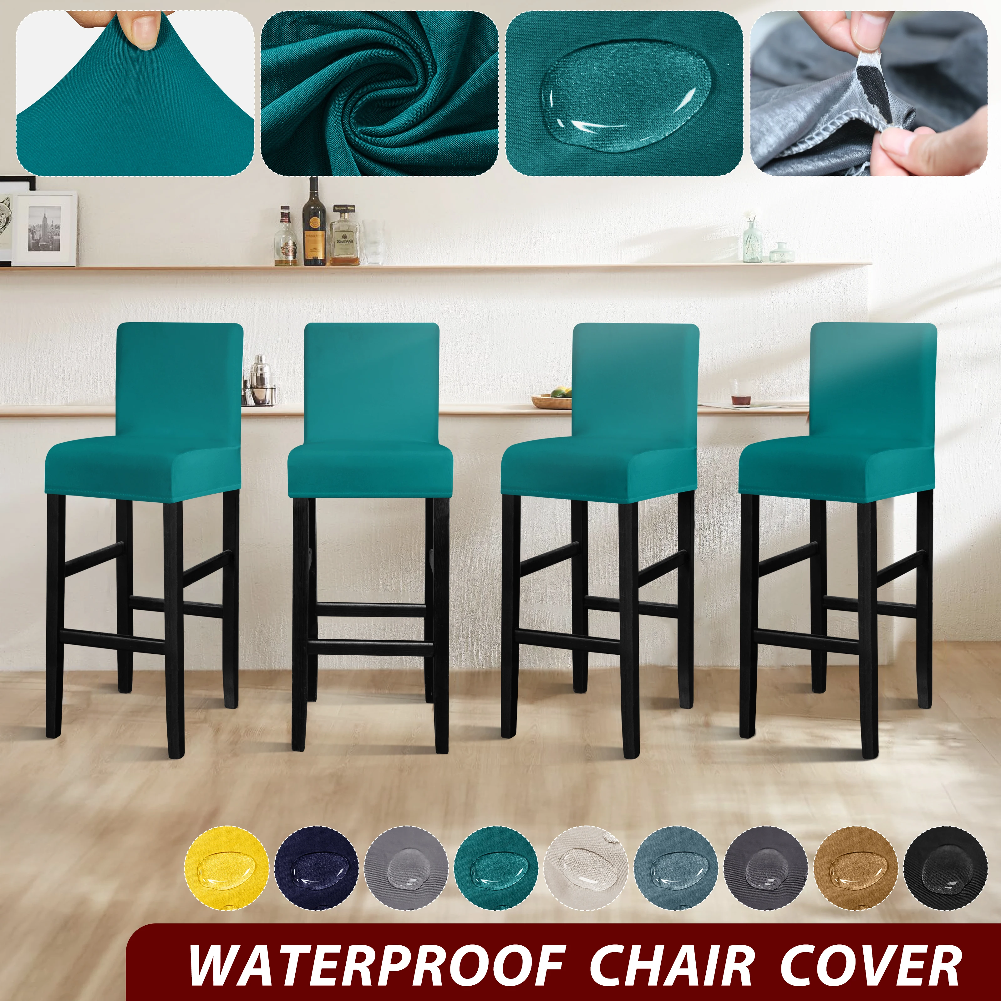 Real Waterproof Short Back Chair Cover Seat Cover Slipcover Bar Chair Covers Small Size High-quality Chair Case For Home Decor