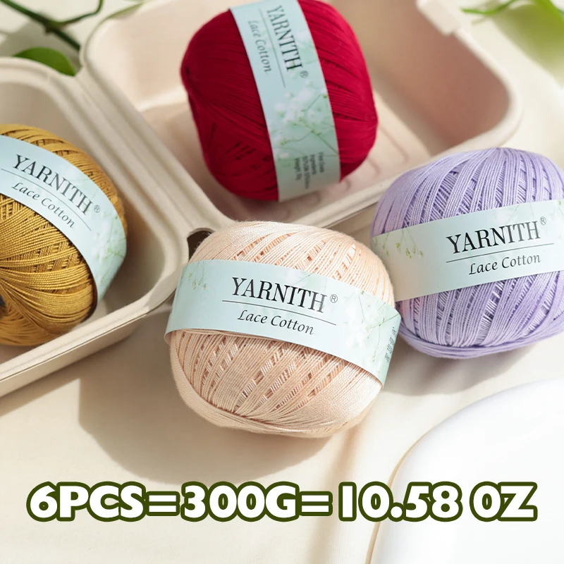6개, 약 300그램 = 10.58온스 = 0.66파운드. YARNITH 브랜드, 고품질 순면 레이스 원사