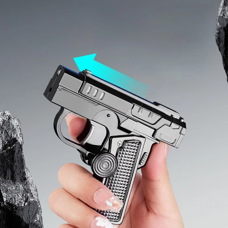 Metal Folding Gun Type Gyroscope Windproof Direct Charge Red Flame Butane Gas Lighter Fun Laser Light Cigar Lighters Smoking gas lighter torch lighter